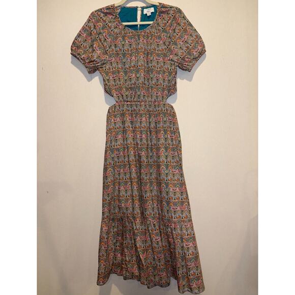 J. Crew Liberty Giorgia Duke Print Side Cut Out Organic Cotton Dress, Size 6 - Picture 2 of 6